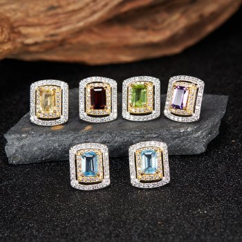 S925 Sterling Silver Natural Gemstone Stud Earrings